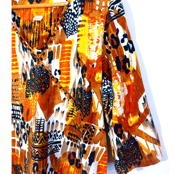 Ruby Rd Women Size 2X Brown Animal Print Tribal Beaded Top Work Office Business - Picture 3 of 5